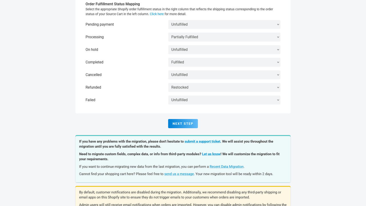 Statuts de traitement commandes WooCommerce vers Shopify