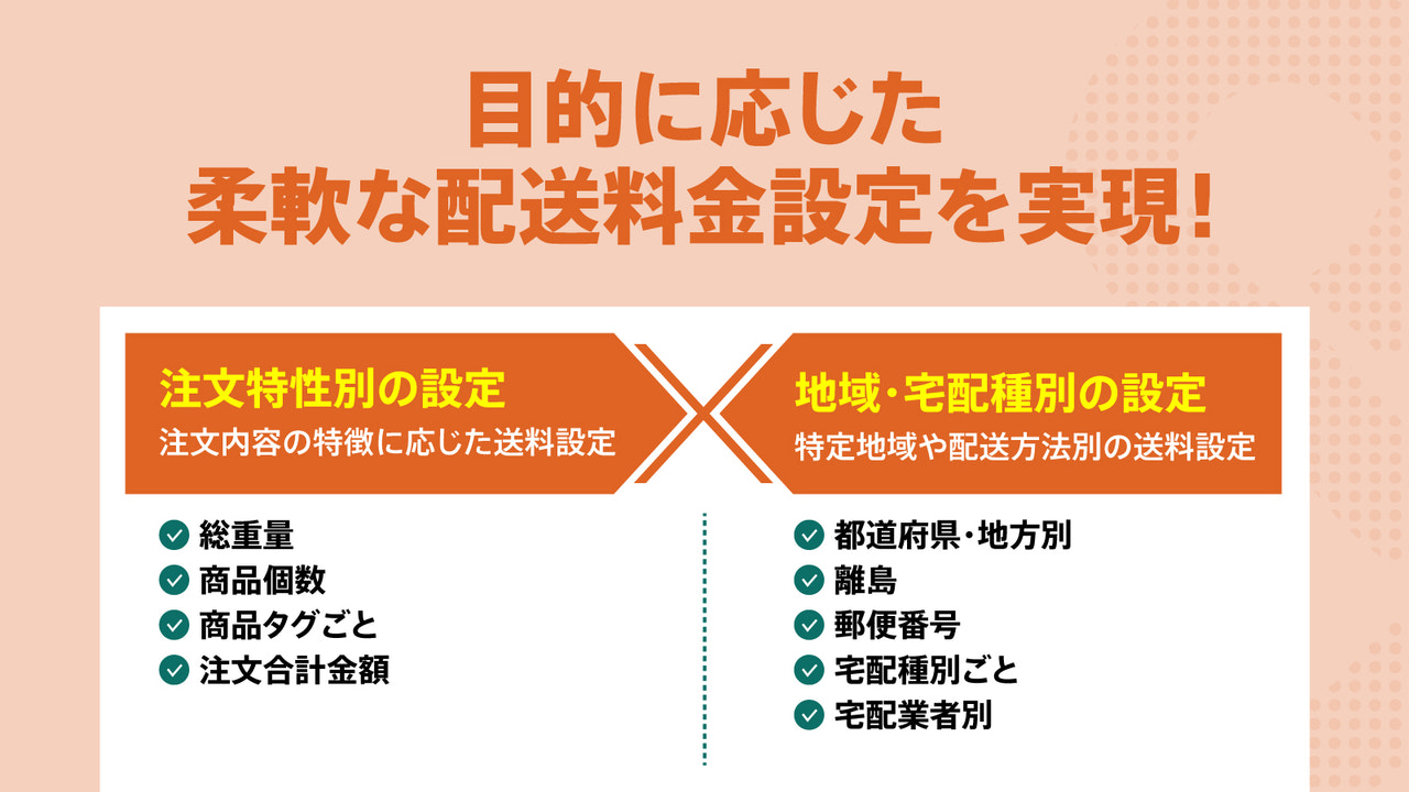 詳細な条件に応じて、配送料金の設定が可能