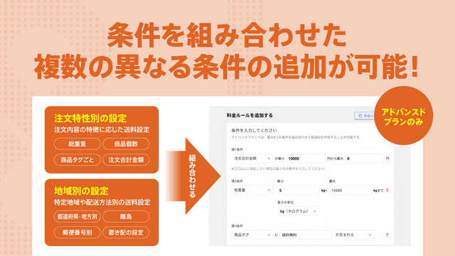 複合条件での配送料金設定の追加も可能