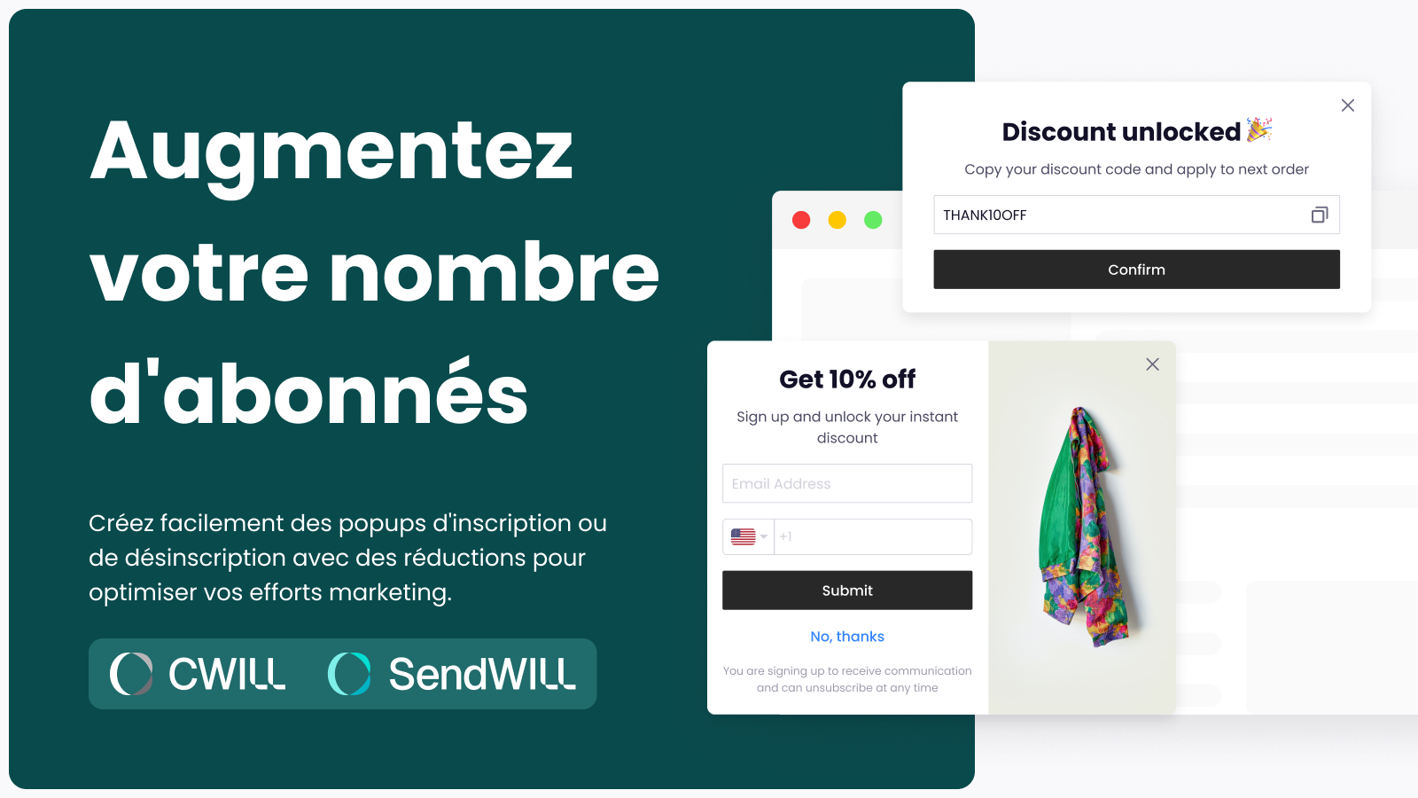 Grow email & SMS marketing list with opt‑in or exit intent popup