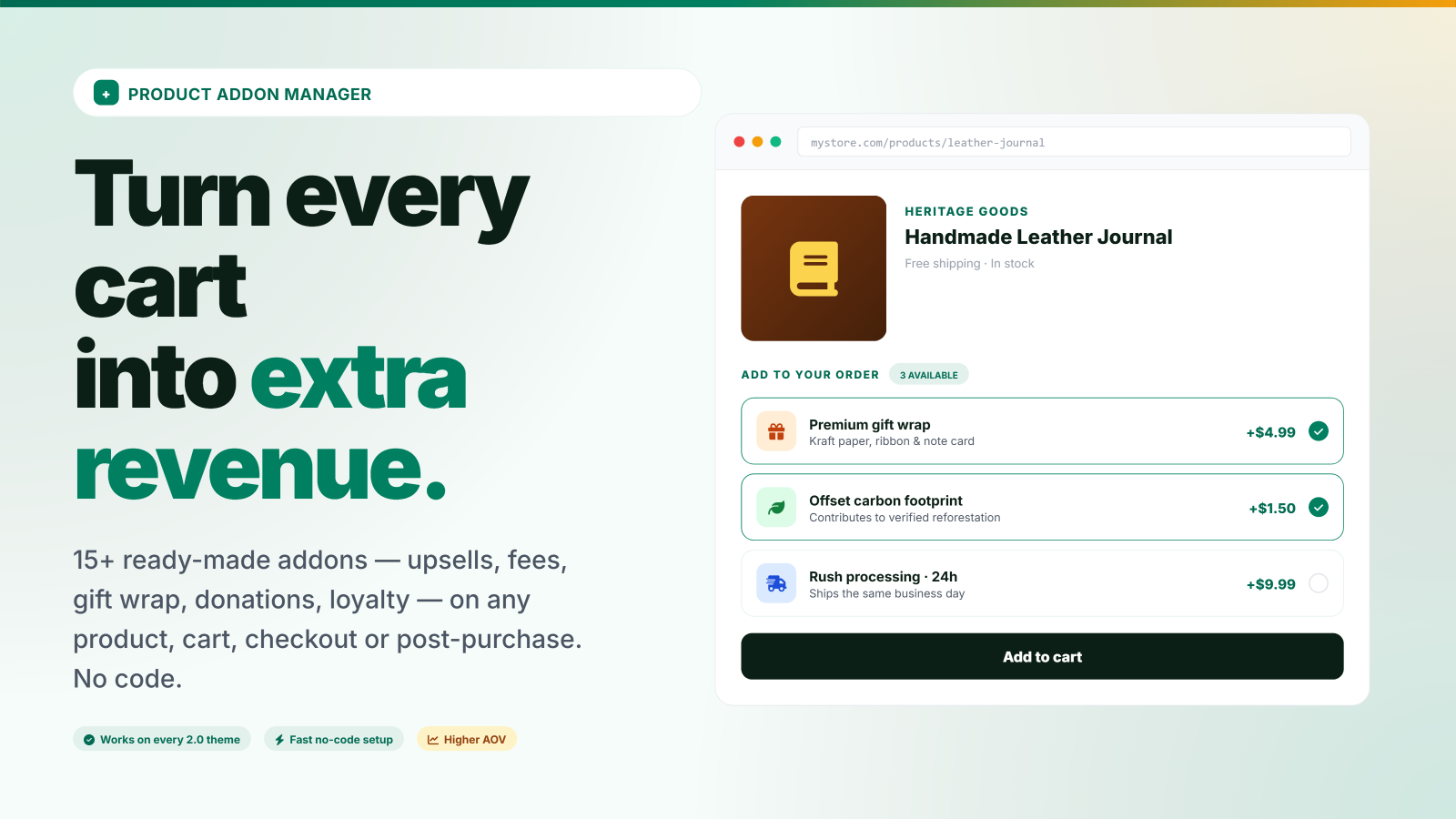 Product Addons Manager shows upsells & fees on storefront