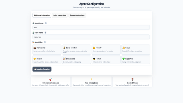 Example of agent configuration screen