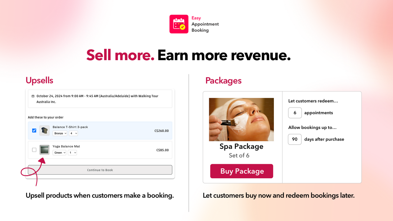 Upsell, sell packs, & waitlist with this appointment booking app