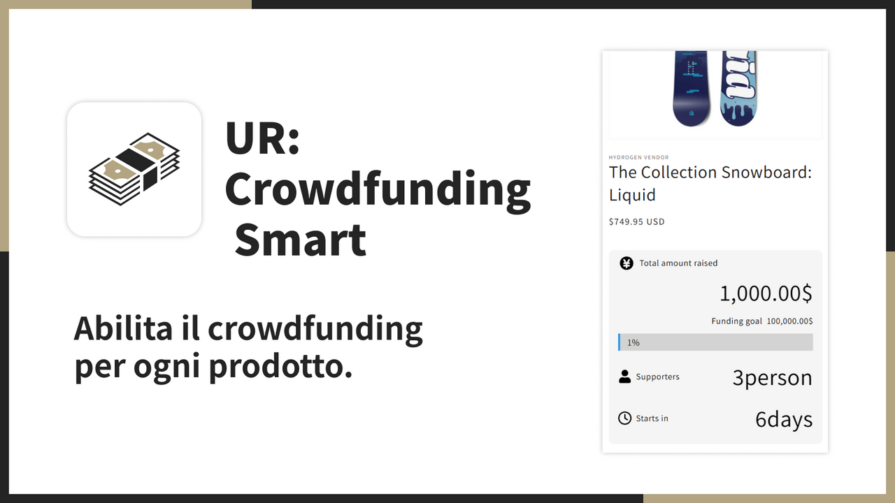 Abilita il crowdfunding per ogni prodotto.