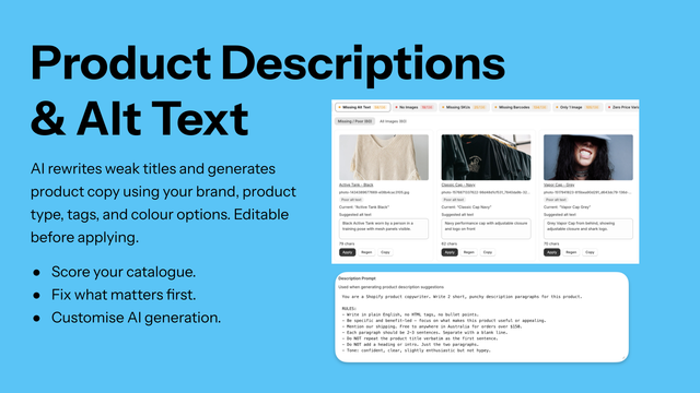 Product Descriptions & Alt Text Optimization