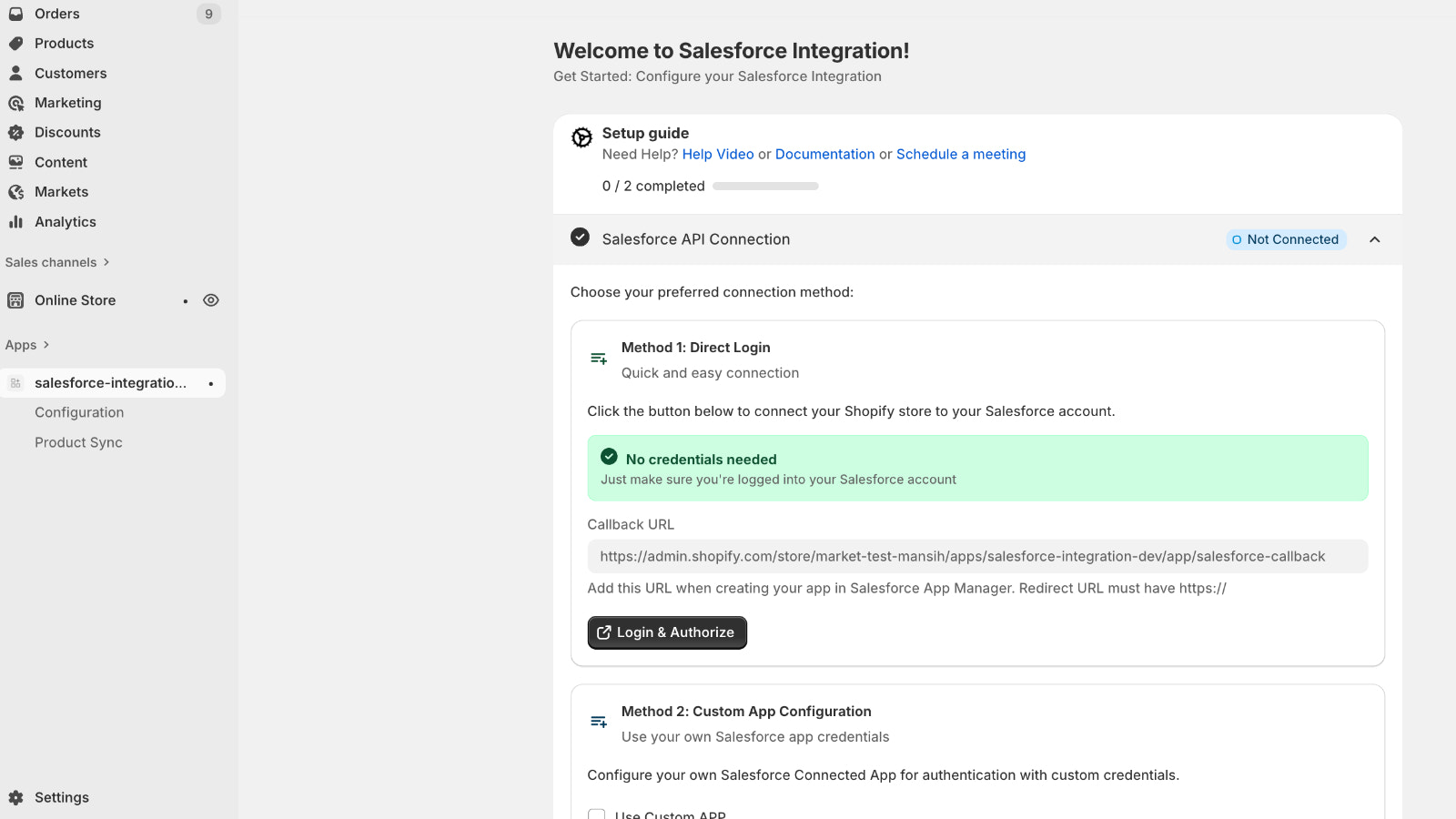 Salesforce configuration screen