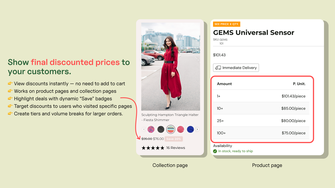 Show final discounted prices on Product & collection pages