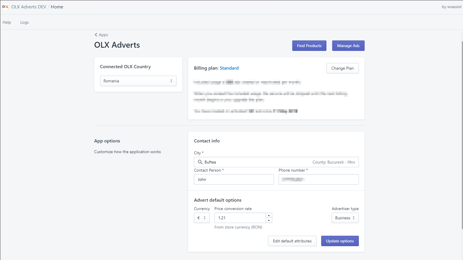 App home page - options