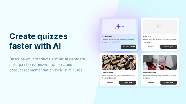 Quick AI quiz creation for Shopify product quizzes