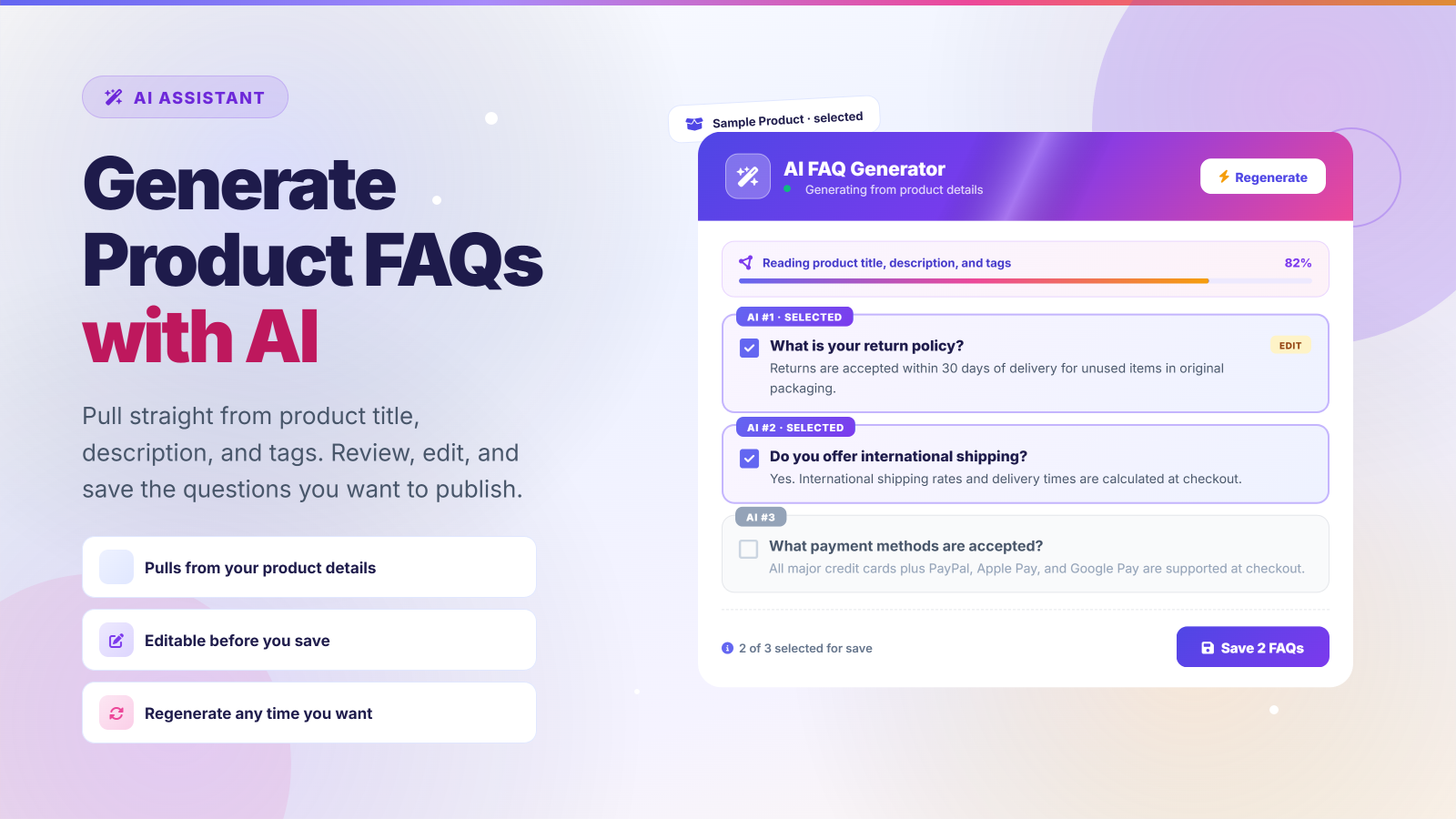 AI generating product FAQs from product details