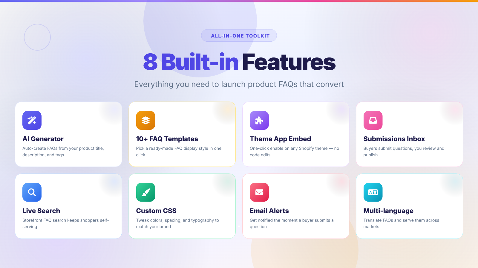 Eight core features of the FAQ Generator app