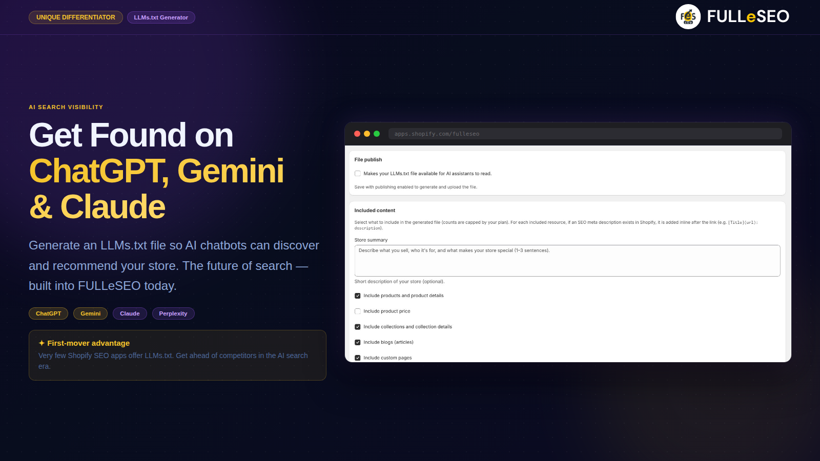 LLMs.txt Generator - Get Found on ChatGPT, Gemini & Claude