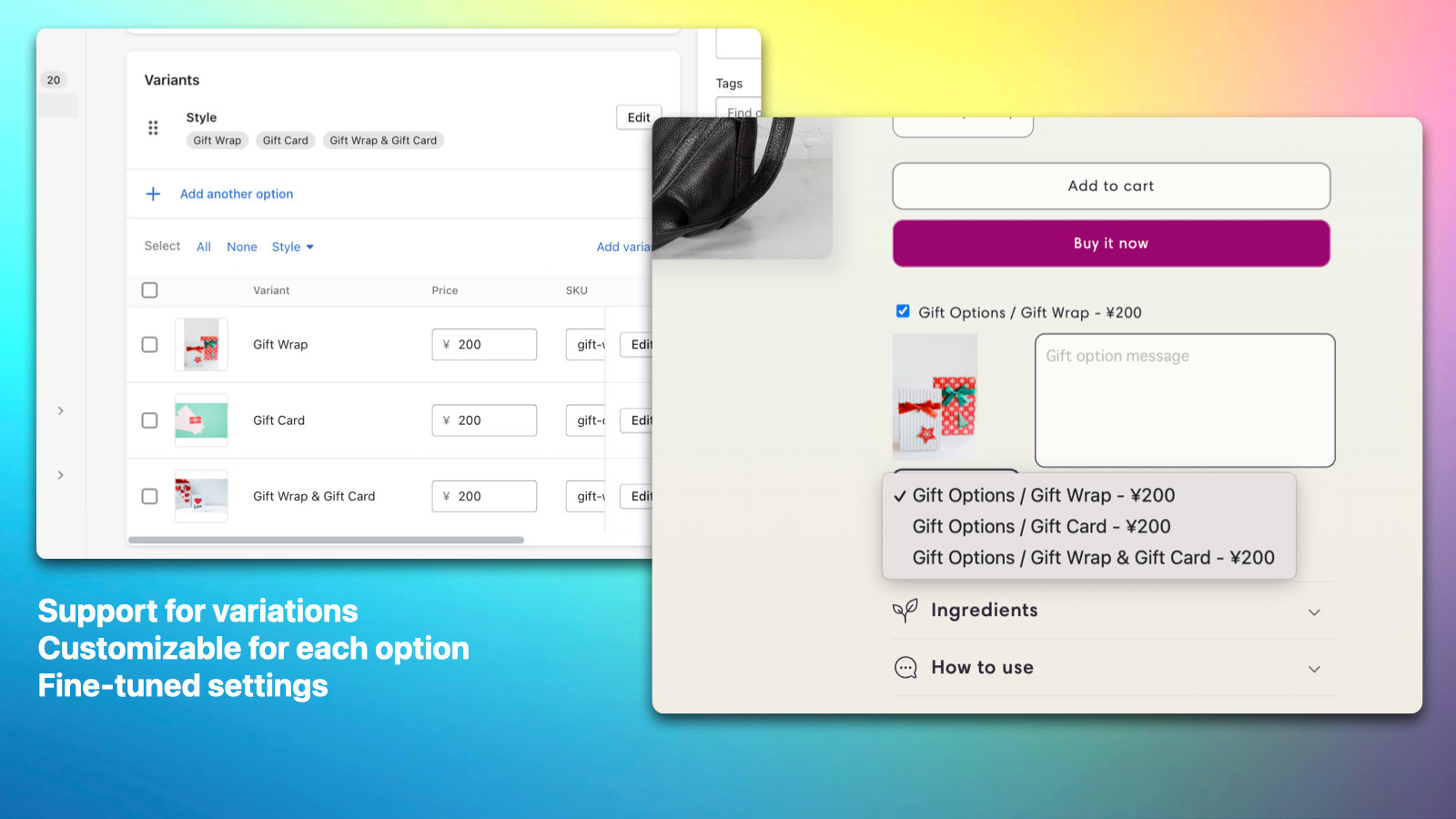 Customization options for store-specific settings