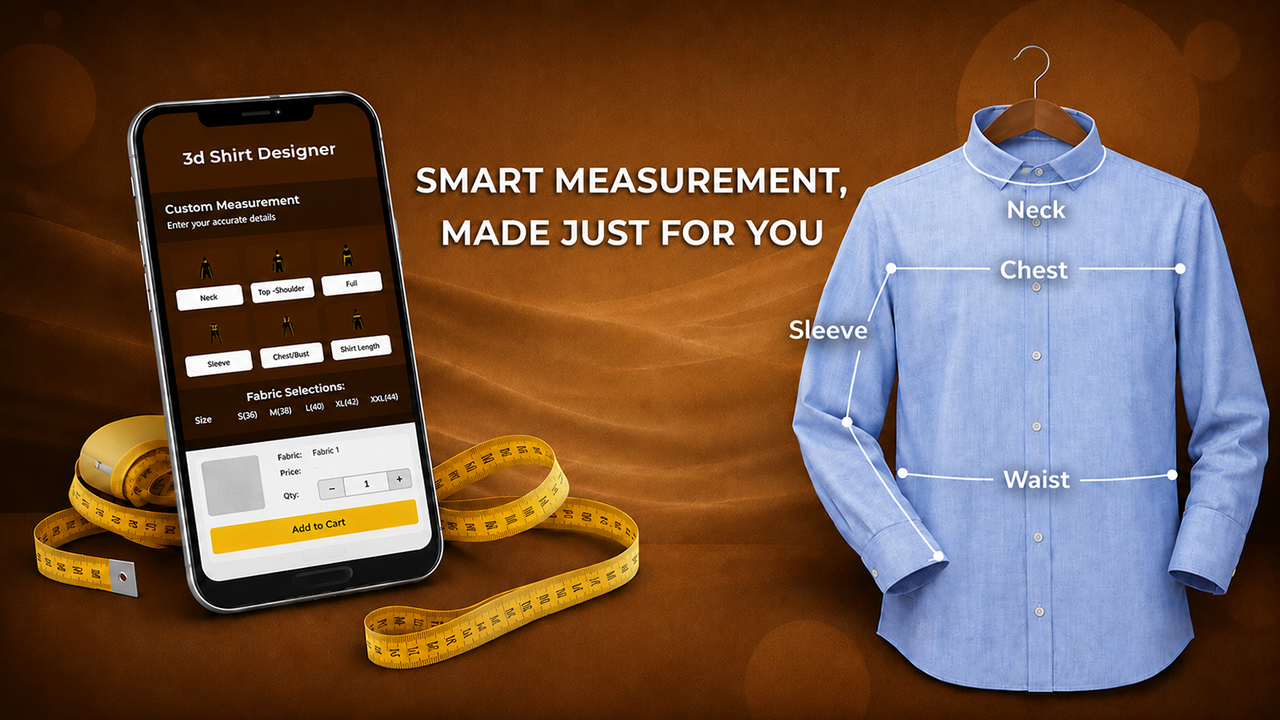 smart shirt measurement setup with size chart