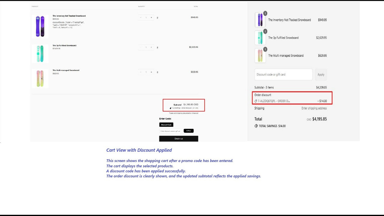 Cart Page and discount applied