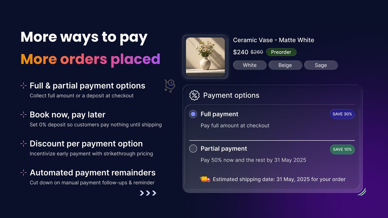 Full and partial payment, deposit and discounts 