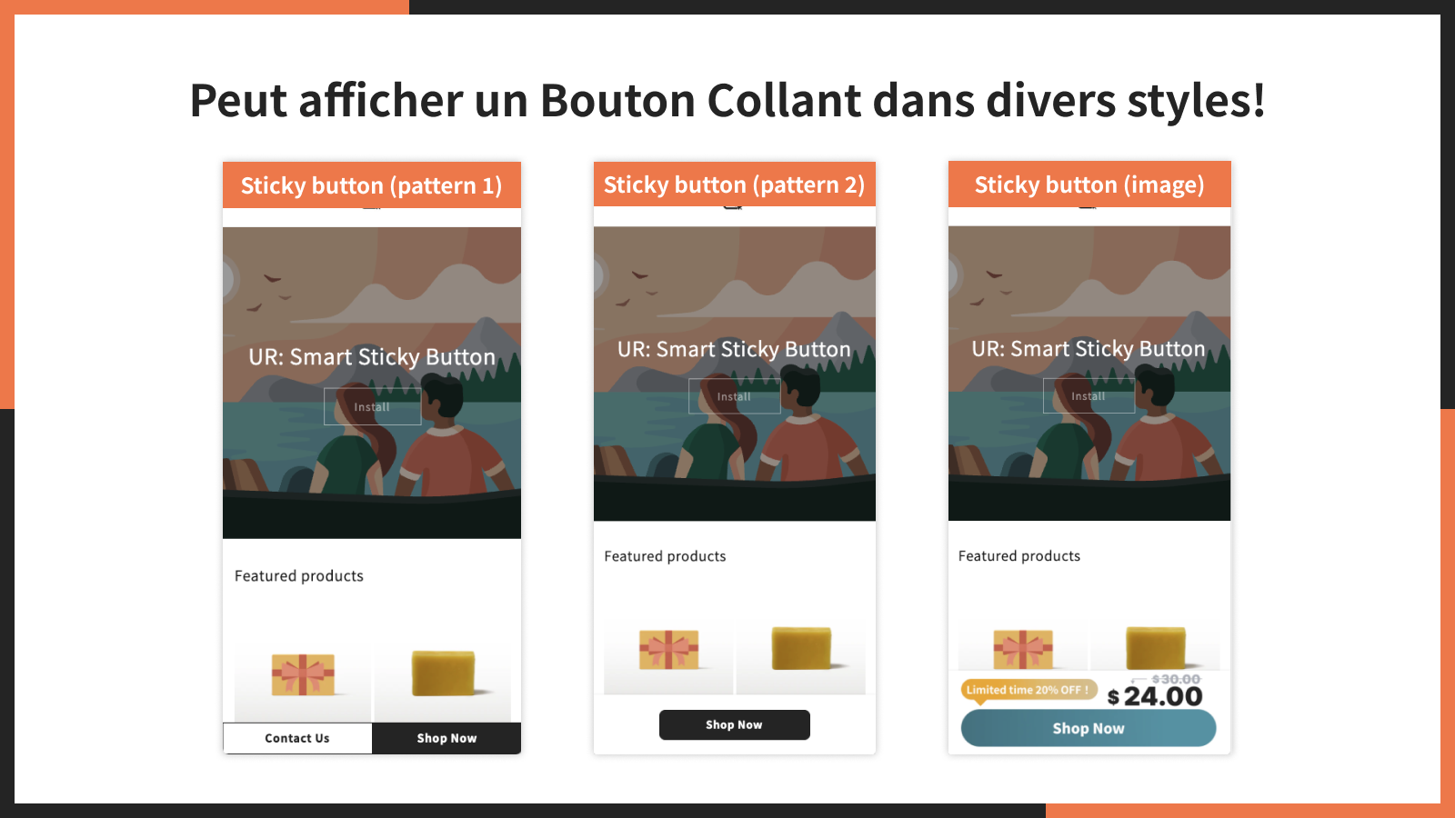 Peut afficher un Bouton Collant dans divers styles!