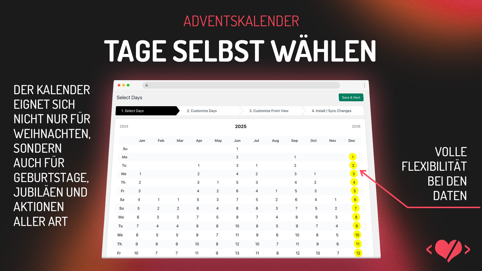 volle flxibilität bei den tagen für Geburtstag, Jubiläen, events