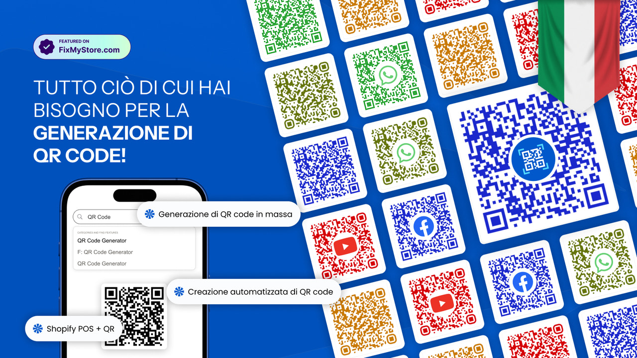 Generatore di codici QR per prodotti e negozi Shopify