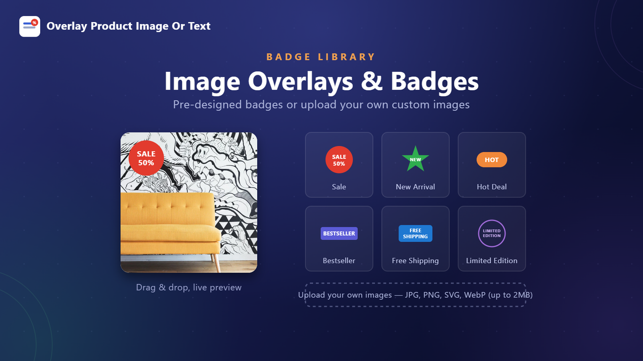 Badge library with pre-designed and custom image badges