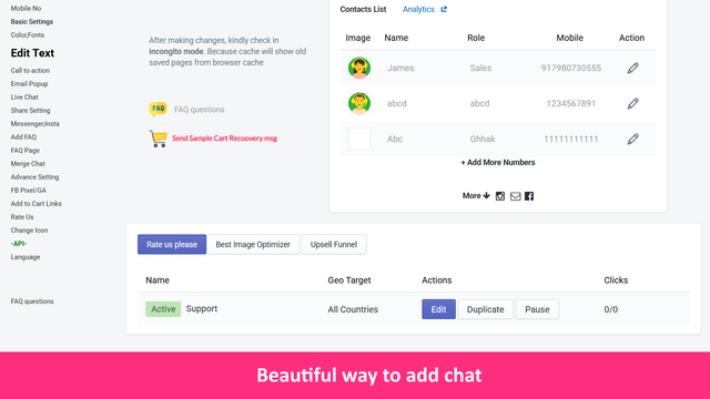 App dashboard