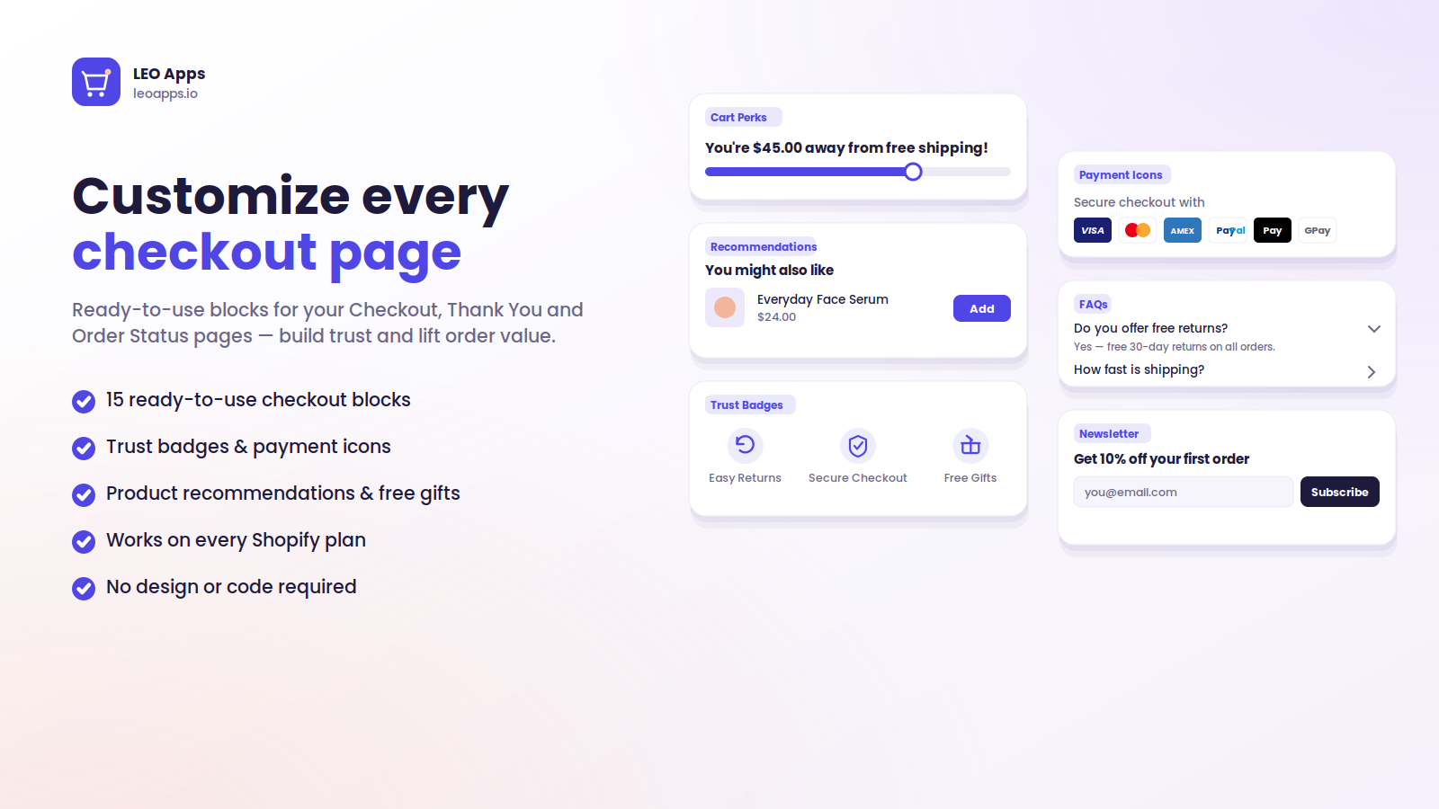 Checkout blocks for Checkout, Thank You and Order Status