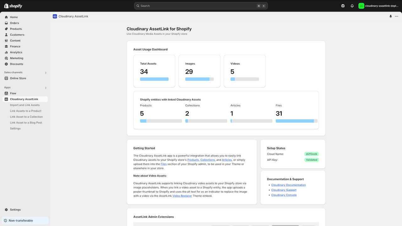 Cloudinary AssetLink - App Dashboard