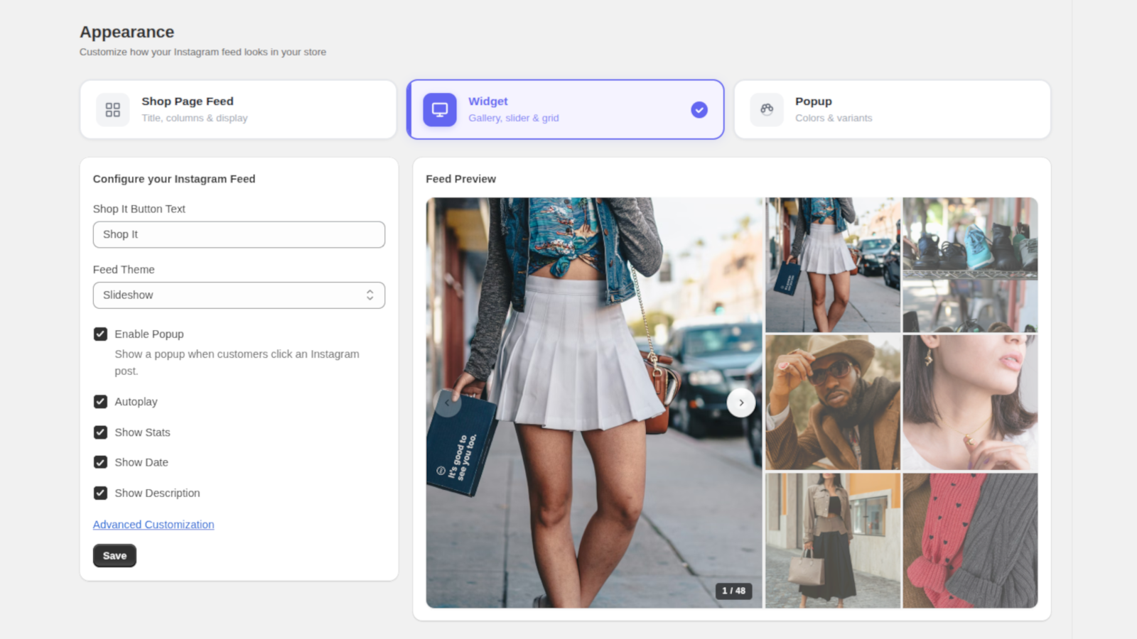Configure the feed widget