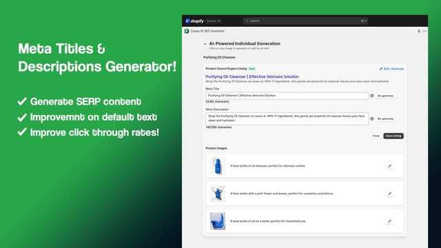 Supports generating product Meta Titles & Descriptions