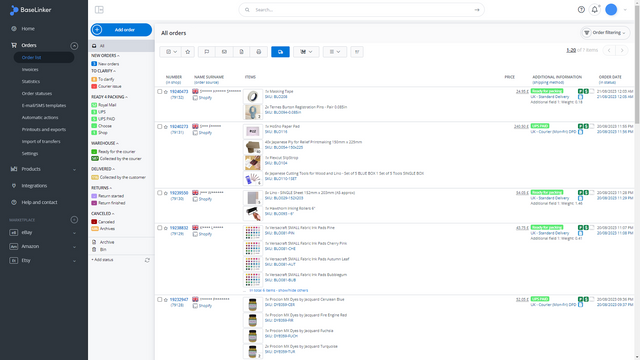 Page des commandes