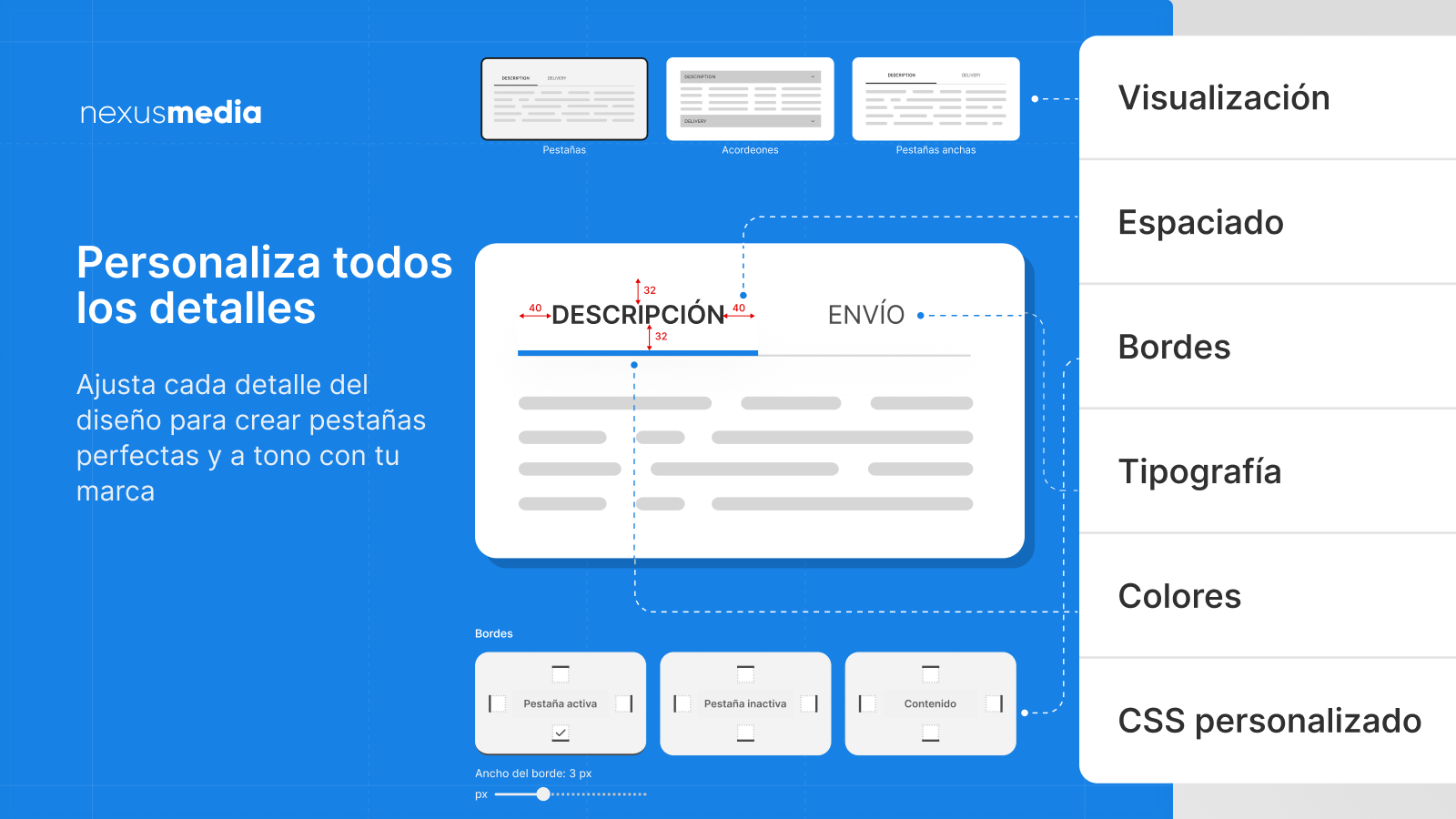 Asigna pestañas compartidas a colecciones, productos o etiquetas