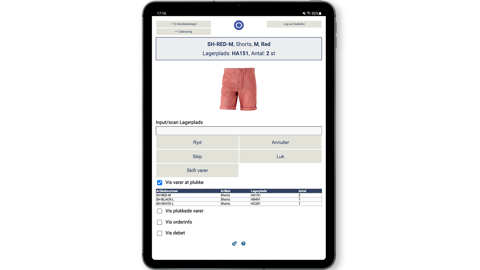 Ongoing WMS håndholdt lagerapp med scanningsfunktioner.