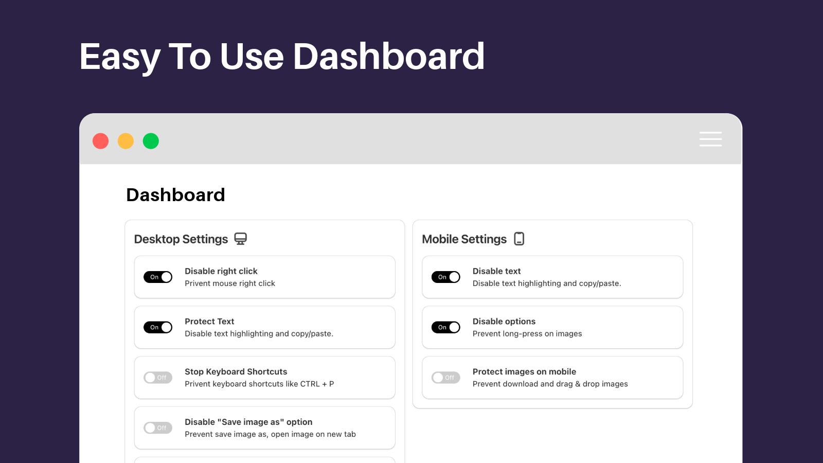 User-Friendly Dashboard: One-Click Solution to Safe Your Store