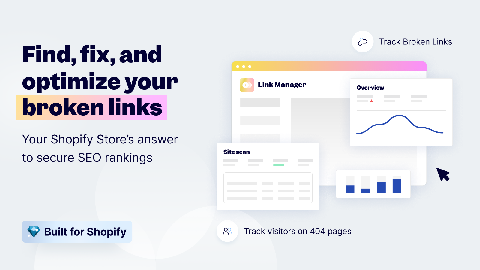 Easily discover broken links, track visitors on 404 pages