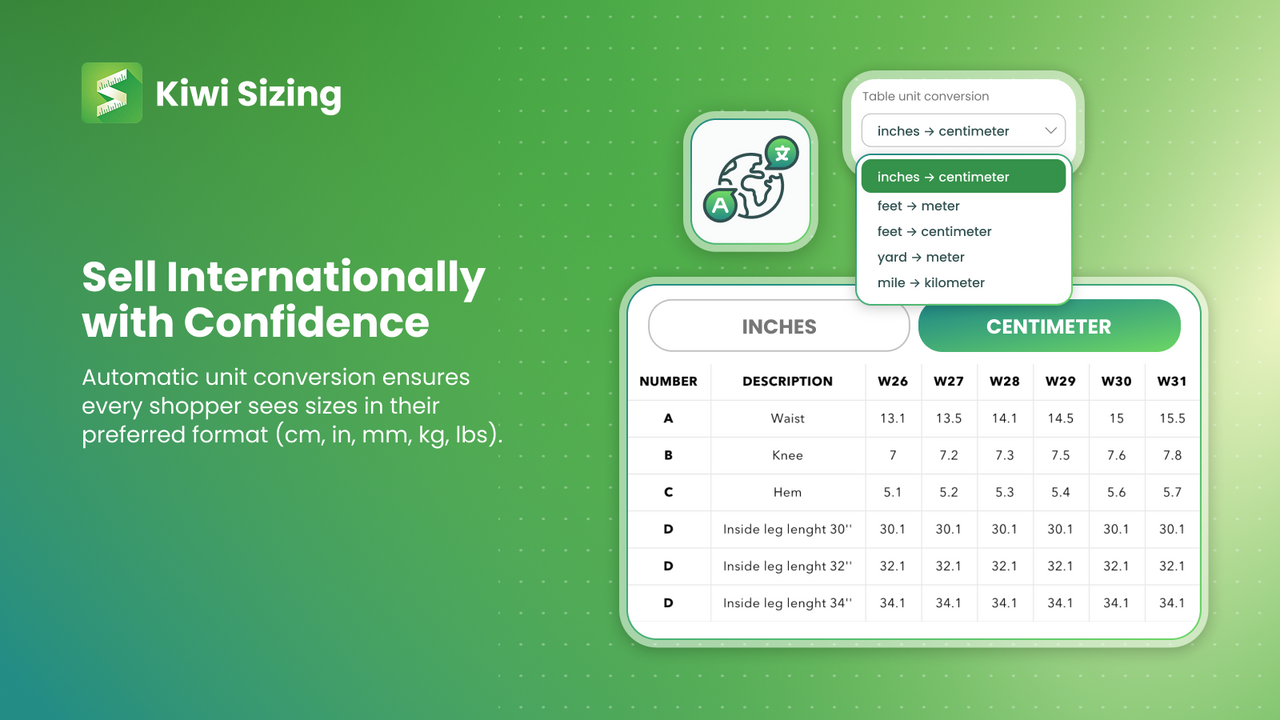 Automatically update sizing units based on customer location