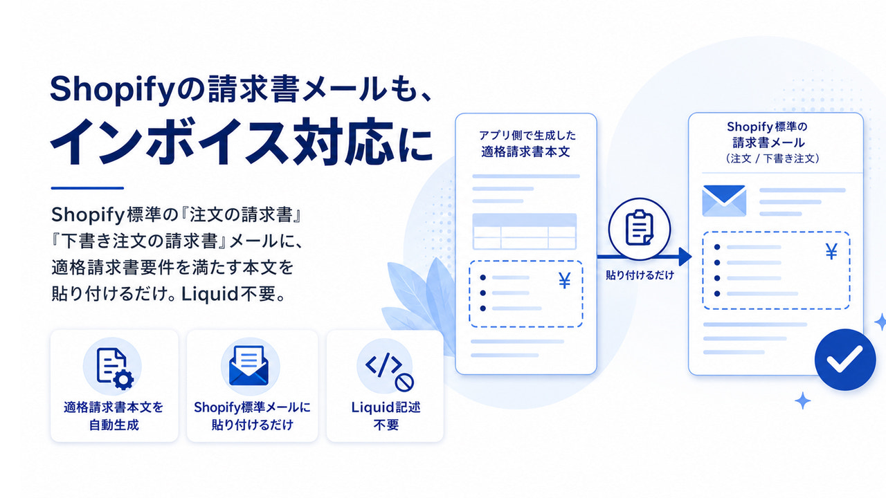 Shopifyの請求書メールも、インボイス対応に。