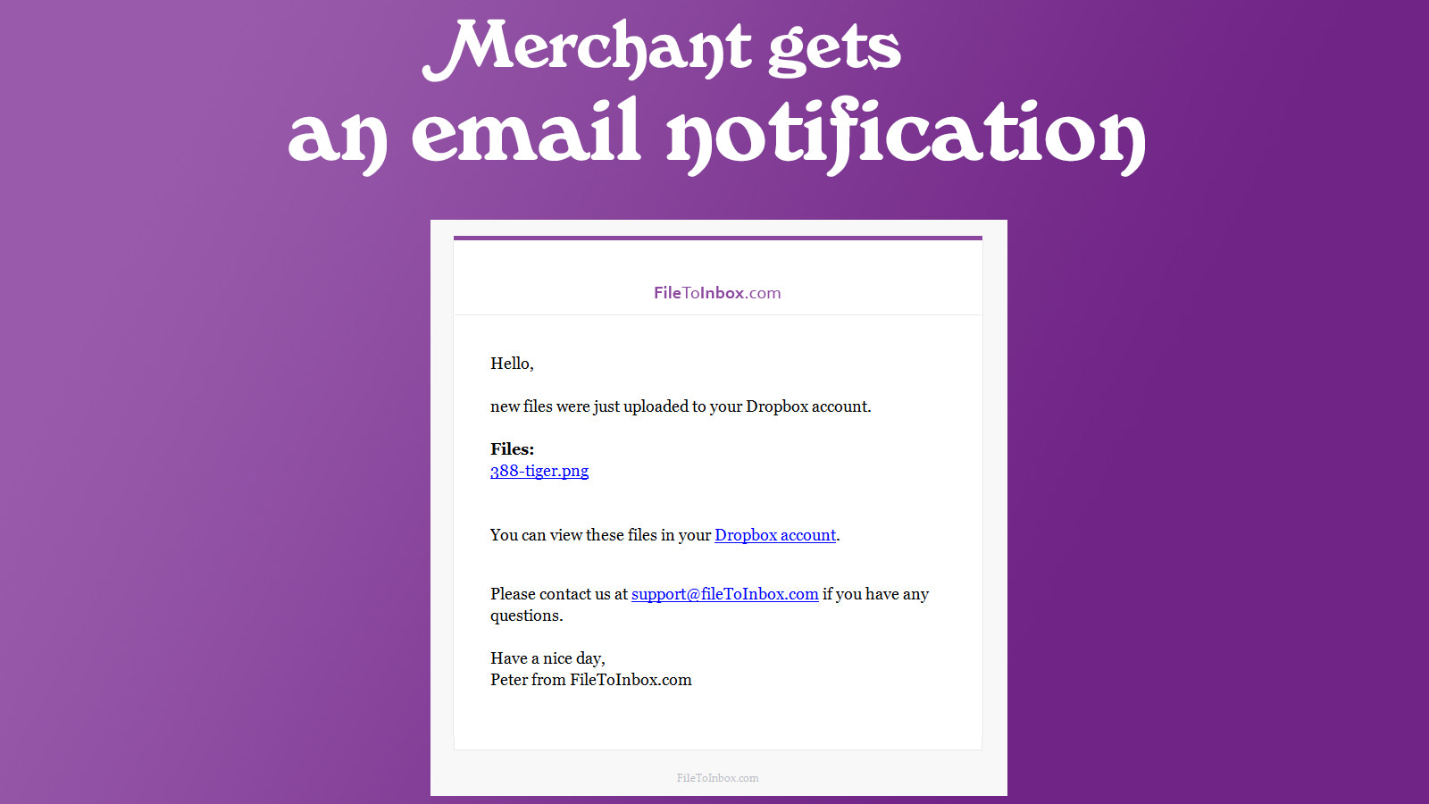 Merchant receives email notification for uploaded files