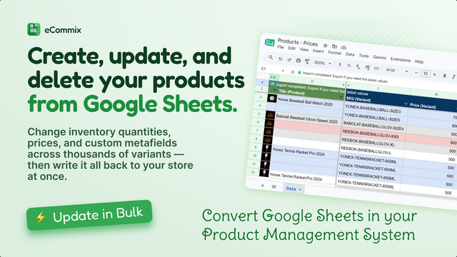 Crea, aggiorna ed elimina i tuoi prodotti da Google Sheets