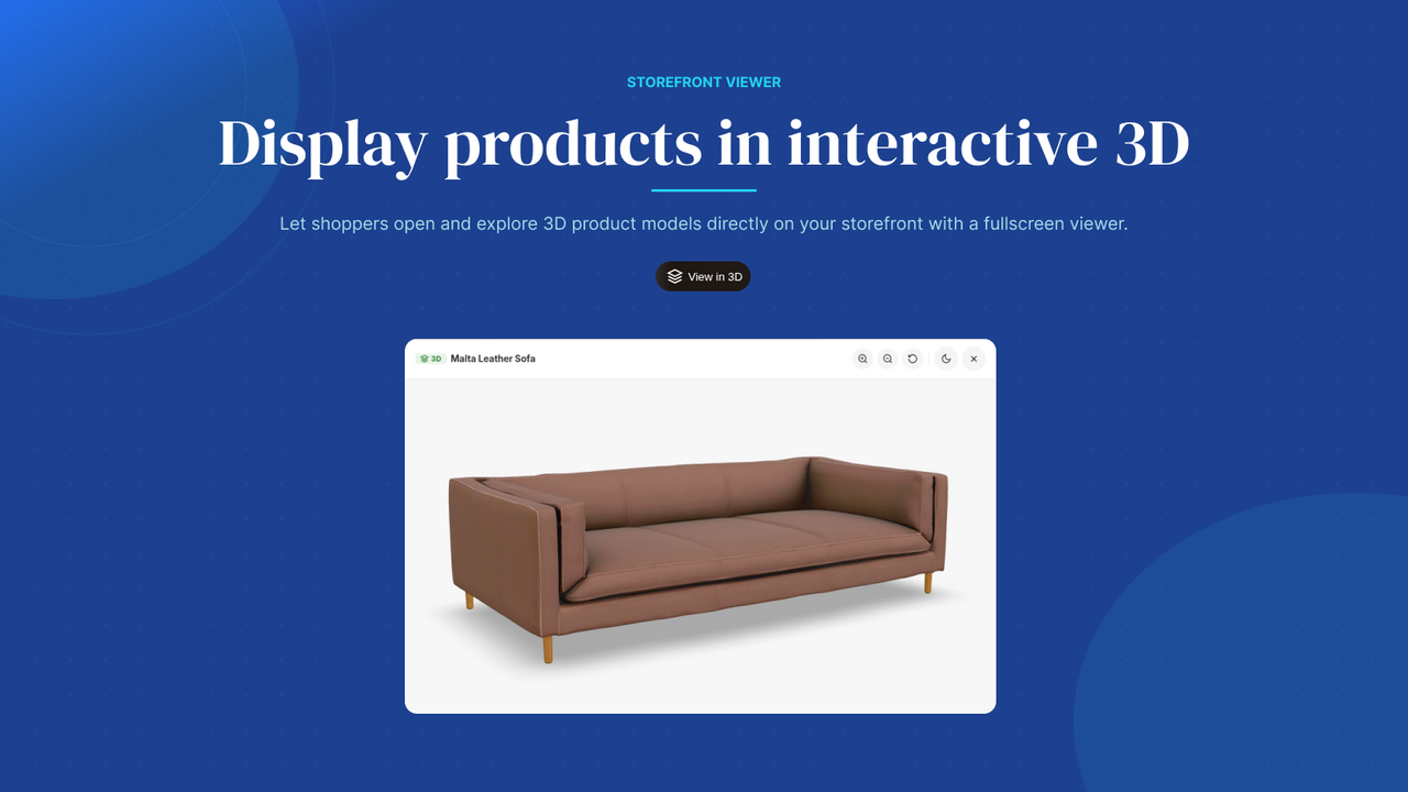 Fullscreen 3D product viewer on Shopify storefront
