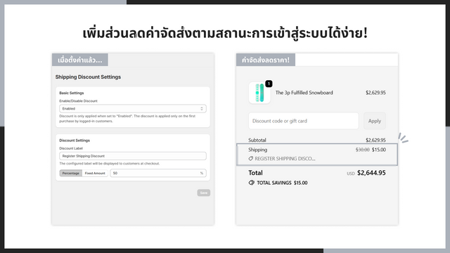 เพิ่มส่วนลดค่าจัดส่งตามสถานะการเข้าสู่ระบบได้ง่าย!