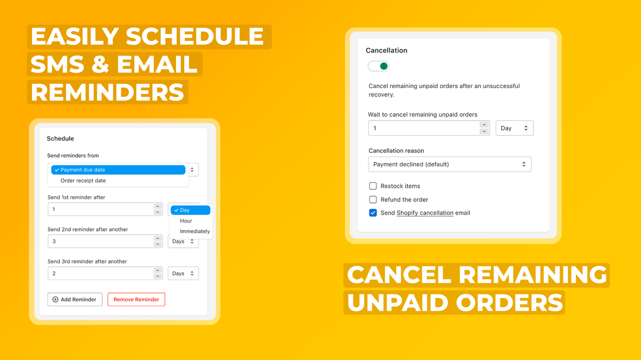 Schedule email and sms payment reminders to open invoices 