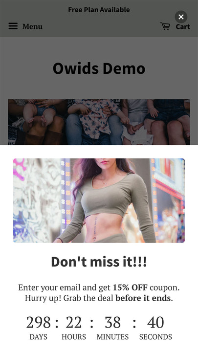Countdown popup displays on your mobile