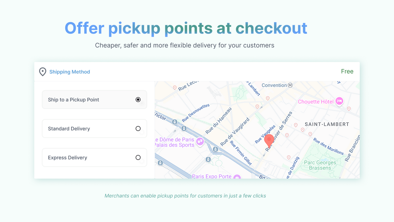 Customer selecting UPS pickup point on checkout map