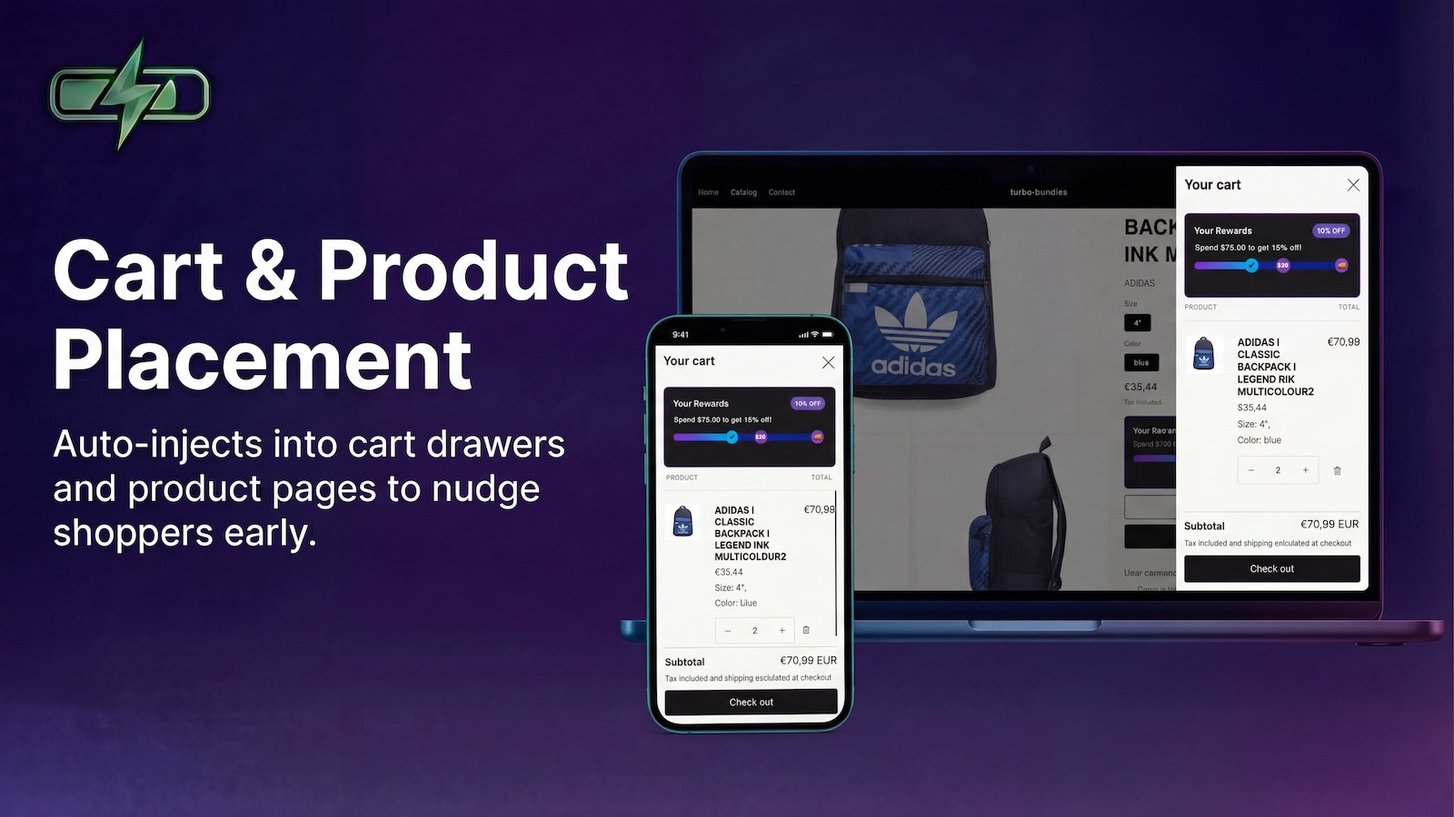  Progress bar shown in cart drawer and on product pages.