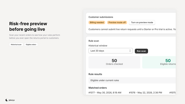 Preview scan showing eligible orders before returns go live