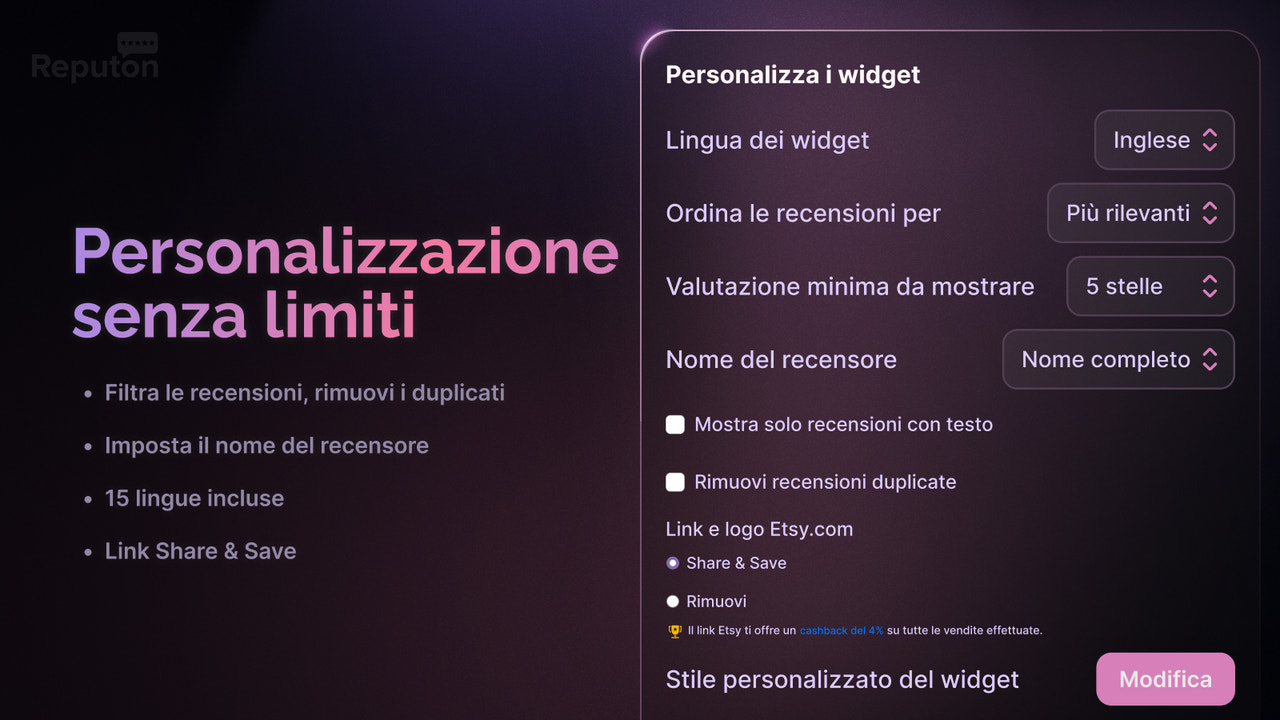 App delle recensioni Etsy per Shopify