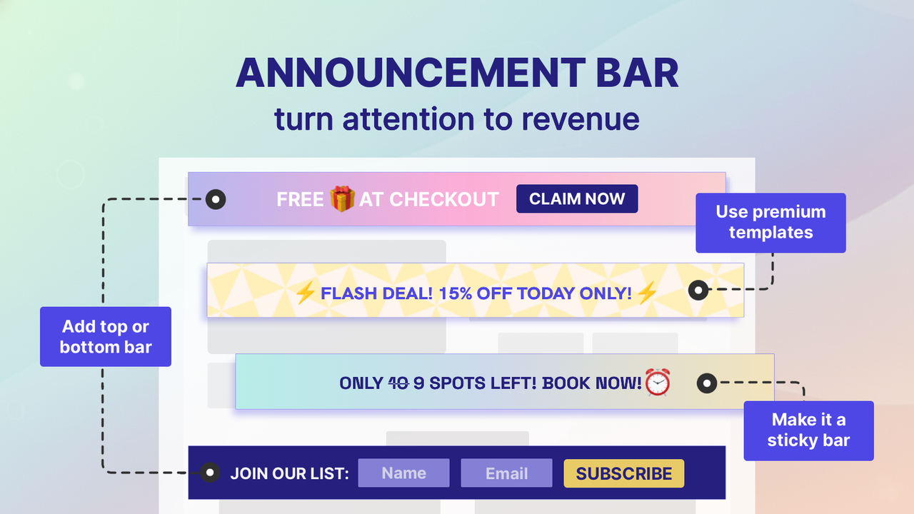 Yeps Announcement Bar, Top Bar, Banners, Header, Fixed Bar