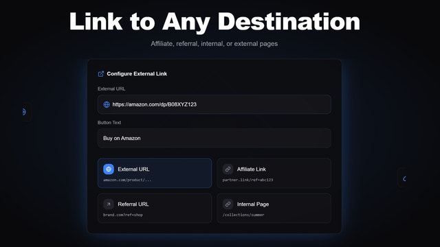 Configure external links with custom button text settings