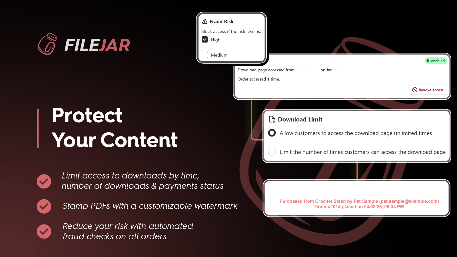 Limit number of downloads, detect fraud risk and stamp PDFs.