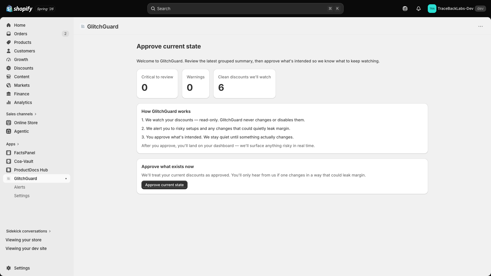 GlitchGuard onboarding: how it works and approve-current-state b